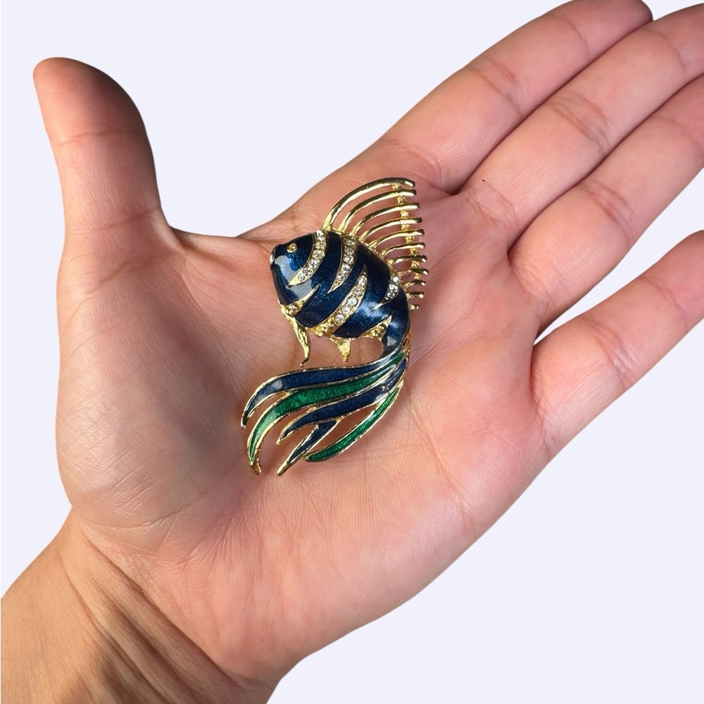Blue and Gold Fish Brooch